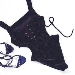 Lace Up Crushed Velvet Bodysuit